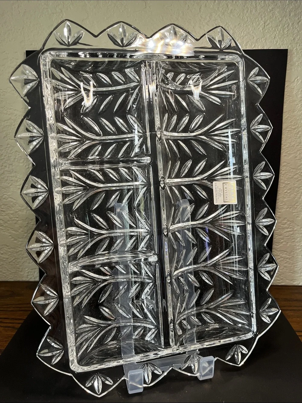 Fifth Avenue Crystal Poland Divided Serving Tray Leaf Vine Pattern